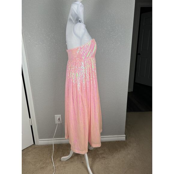 Size M Midi Dress Babydoll Strapless Sequin Fairy Glam Coquette Feminine Pink - Picture 6 of 9
